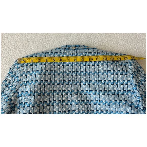 Vintage Boho Chic Blazer Women's Frayed Trim Blue Plaid Studded Short 10 Reg - Picture 3 of 10